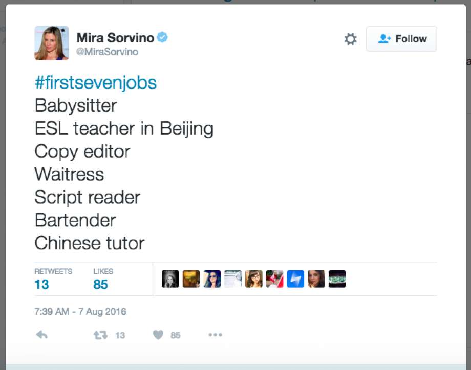 #firstsevenjobs Mira Sorvino